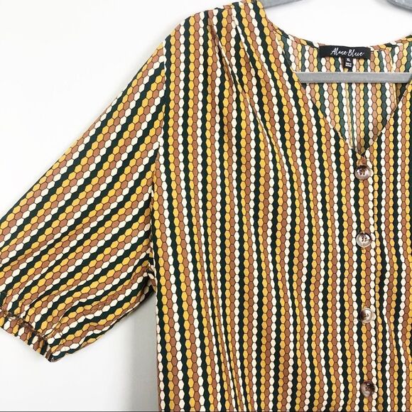 ALICE BLUE | Button Front Cropped Patterned Blouse Women’s Size X-Large - Picture 3 of 8